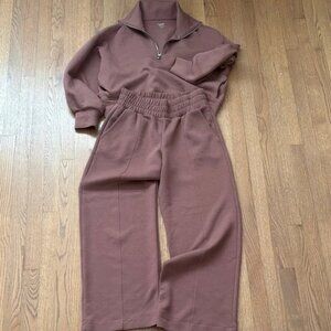 Mauve Half-Zip Pullover & Wide Leg Sweatpants Set